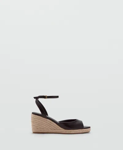 Mango Ankle Strap Open Toe Wedge Espadrille In Brown