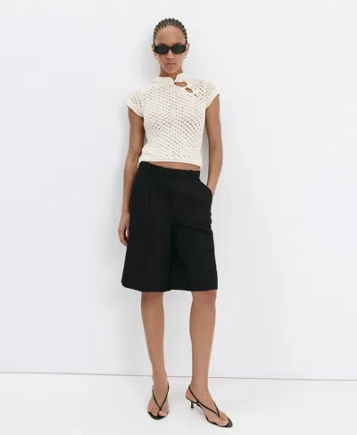 Mango Women's Openwork Knit Top In White