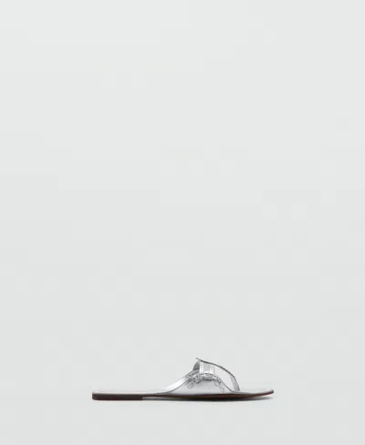 Mango Metallic Leather Sandals In Silver