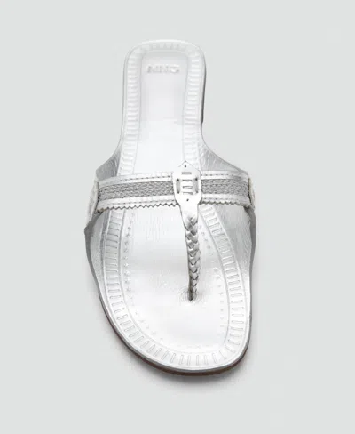 Mango Metallic Leather Sandals In Silver