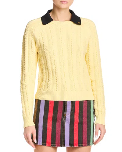 Versace Cable-knit Contrasting-collar Sweater In Yellow