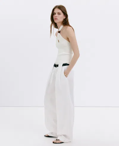 Mango Wide-leg Jeans With Side Buttons In White