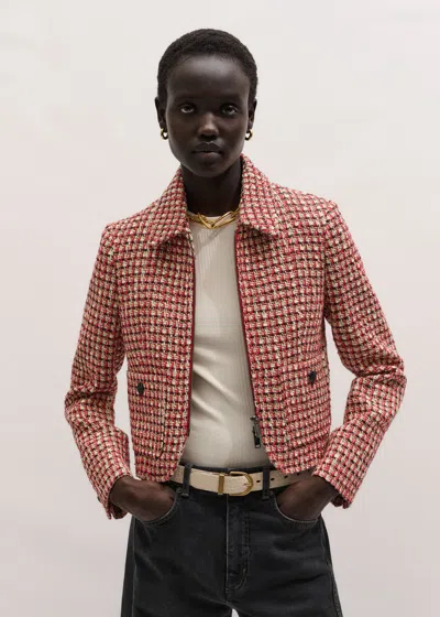 Me+em Statement Weave Cropped Jacket Ruby Red In Red