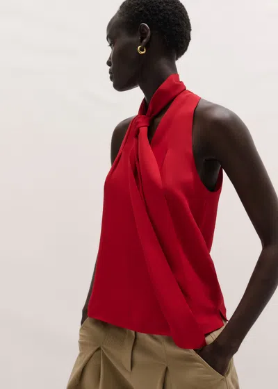 Me+em Silk V-neck Camisole Top + Tie Ruby Red In Red