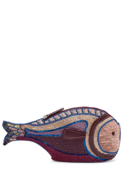 Staud Womens Ultraviolet Pesce Beaded Clutch Bag In Brown