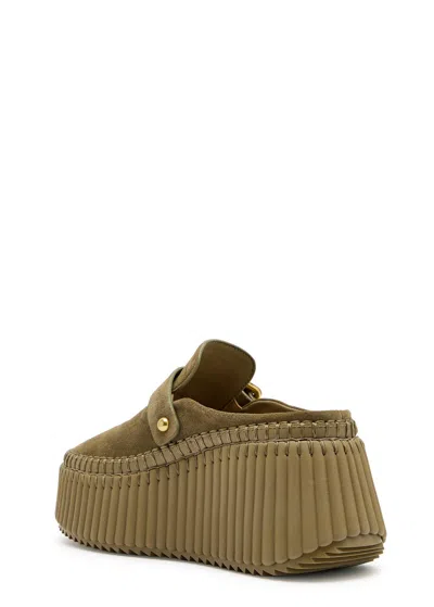 Chloé Chloe Nama Platform Wedge Suede Mules In Multi