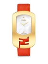 FENDI Chameleon Goldtone Stainless Steel, Mother-Of-Pearl & Leather Large Signature Strap Watch/Red