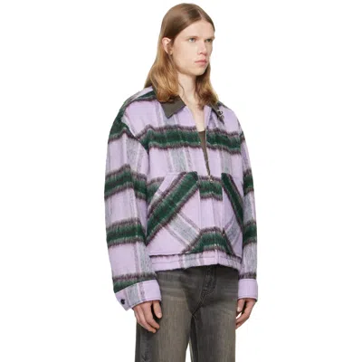 We11 Done Purple Check Pattern Jacket In Blue