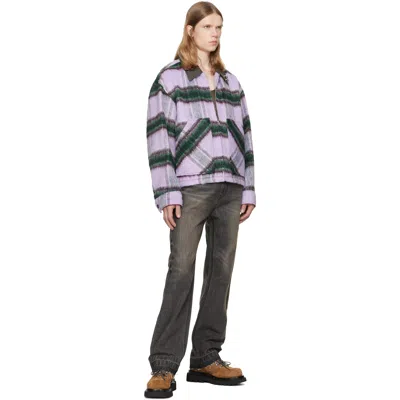 We11 Done Purple Check Pattern Jacket In Blue
