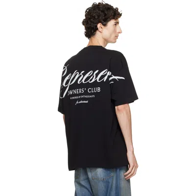 Represent Black Crewneck T-shirt With With Front And Back Owners Club Print In Cotton Man In Black