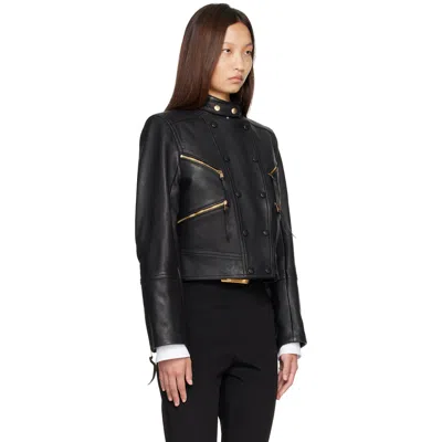 Balmain Black Buttoned Lambskin Biker Jacket In Black