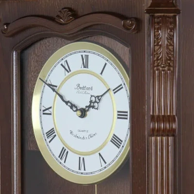 Bedford Clock Collection Rectangular Chiming Pendulum Wall Clock In Brown