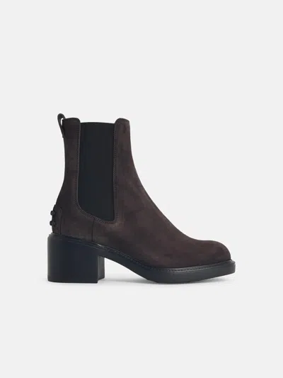 Tod's Grey Calf Leather Polyester Flat Shoes In Brown