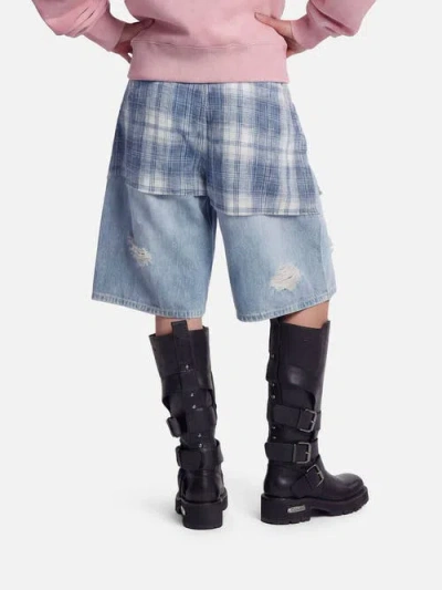 Aelfric Eden Plaid Panel Chain Jorts In Blue