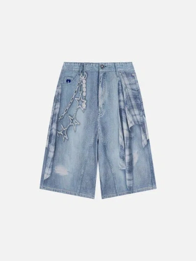 Aelfric Eden Plaid Panel Chain Jorts In Blue
