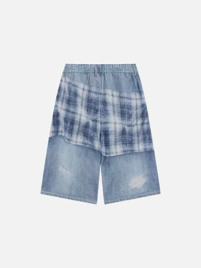 Aelfric Eden Plaid Panel Chain Jorts In Blue