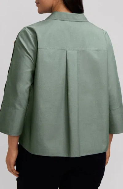 Foxcroft Lainey Button Accent Cotton Popover Top In Green