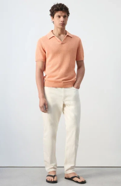 Mango Microstructure Cotton Blend Polo In Orange