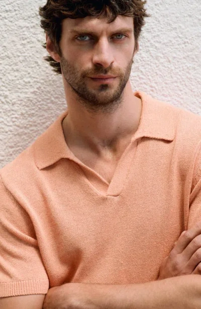 Mango Microstructure Cotton Blend Polo In Orange