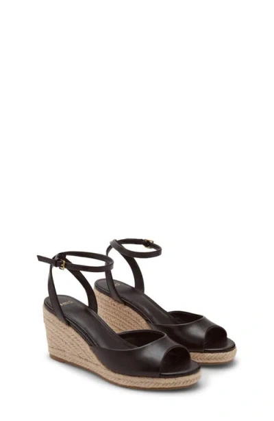 Mango Ankle Strap Open Toe Wedge Espadrille In Black