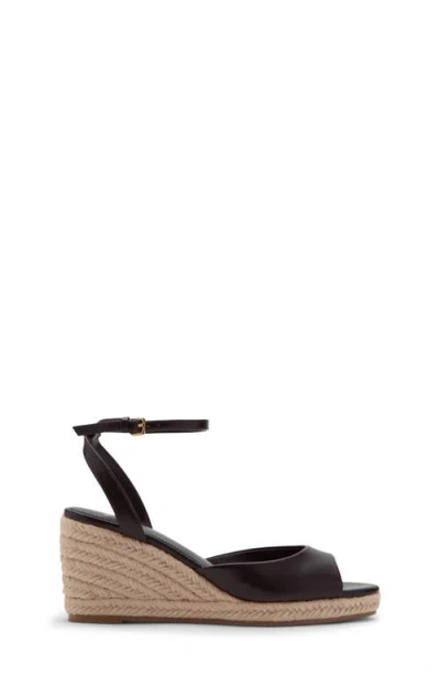 Mango Ankle Strap Open Toe Wedge Espadrille In Black