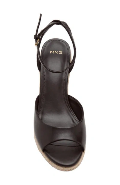 Mango Ankle Strap Open Toe Wedge Espadrille In Black