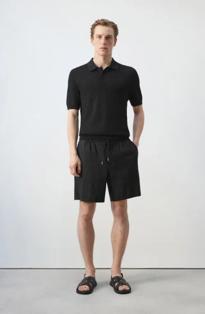 Mango Flat Front Linen Blend Drawstring Bermuda Shorts In Black