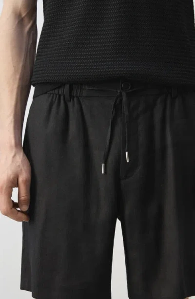 Mango Flat Front Linen Blend Drawstring Bermuda Shorts In Black