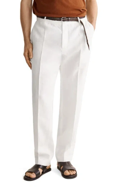 Mango Linen Regular Fit Pants In White
