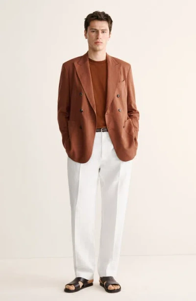 Mango Linen Regular Fit Pants In White