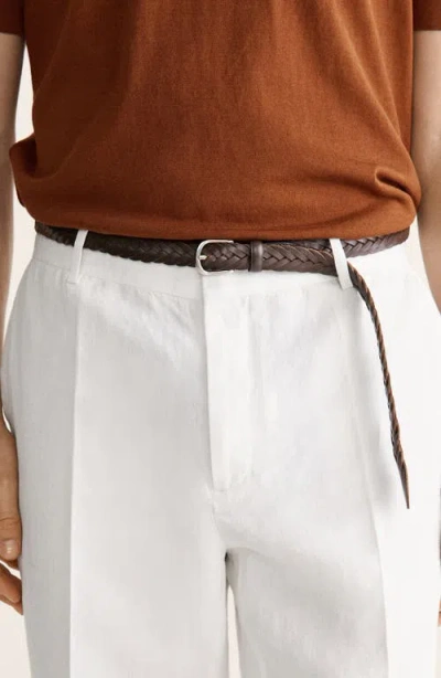 Mango Linen Regular Fit Pants In White