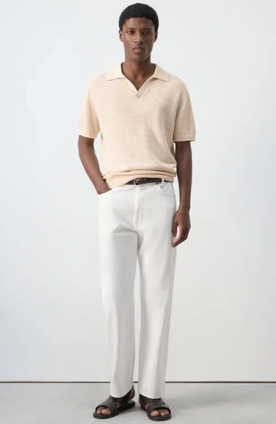 Mango Microstructure Cotton Blend Polo In Neutral