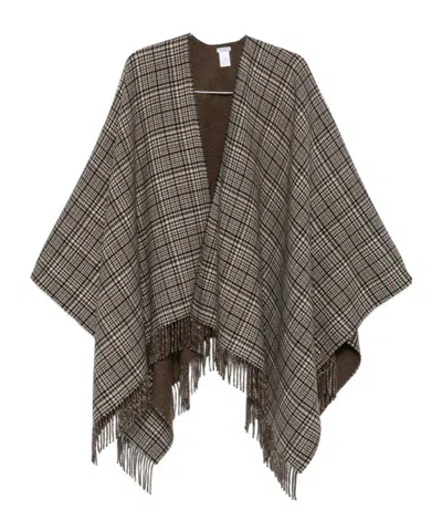 Brunello Cucinelli Check-pattern Fringed Poncho In Brown