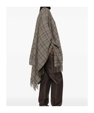 Brunello Cucinelli Check-pattern Fringed Poncho In Brown