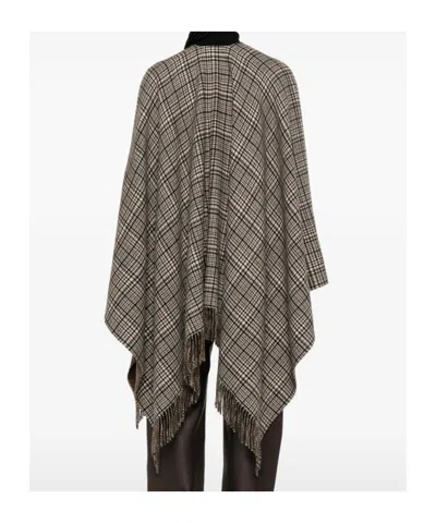 Brunello Cucinelli Check-pattern Fringed Poncho In Brown