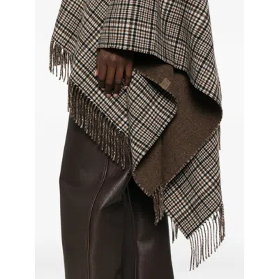 Brunello Cucinelli Check-pattern Fringed Poncho In Brown