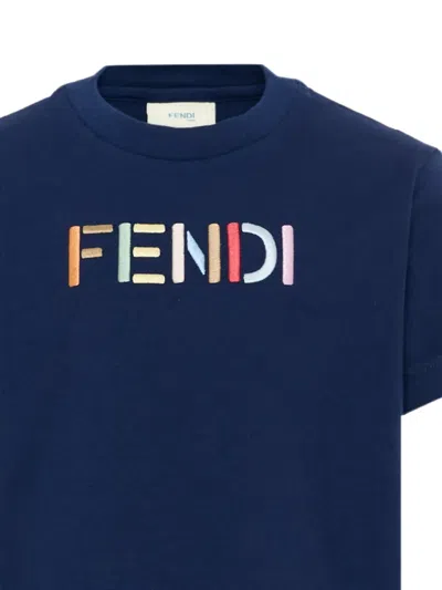 Fendi Logo-embroidered T-shirt In Blue