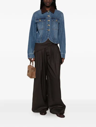 Sandro Leather-collar Button-up Denim Jacket In Multi
