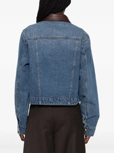 Sandro Leather-collar Button-up Denim Jacket In Multi