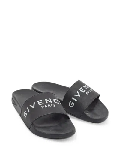 Pre-owned Givenchy Logo-print Pool Slides In Black