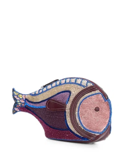 Staud Womens Ultraviolet Pesce Beaded Clutch Bag In Purple