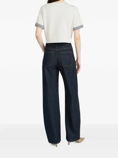 Frame Striped-cuff T-shirt In White