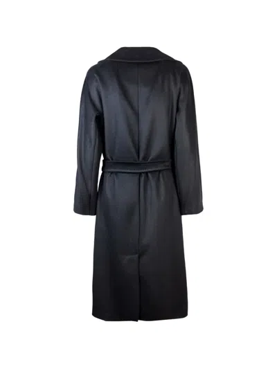 Weekend Max Mara Black Solid Notched Lapel Trench Coat In Blue