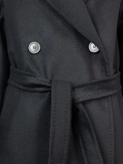 Weekend Max Mara Black Solid Notched Lapel Trench Coat In Blue