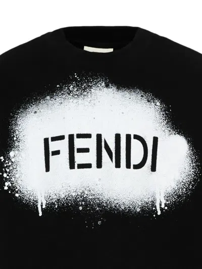 Fendi Logo-print Spray-effect Sweater In Black