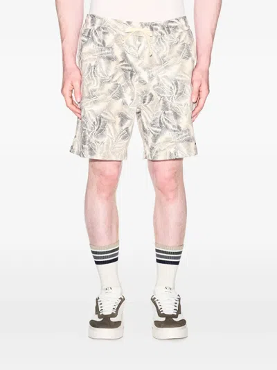 Armani Exchange Leaf-print Drawstring Shorts In Gray