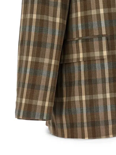 Auralee Check-pattern Wool Blazer In Green