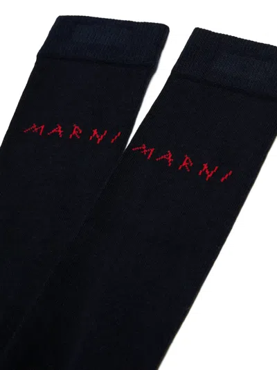 Marni Logo-intarsia Socks In Blue
