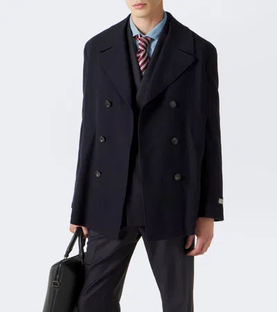 Canali Double-breasted Wool Jacket In Blue