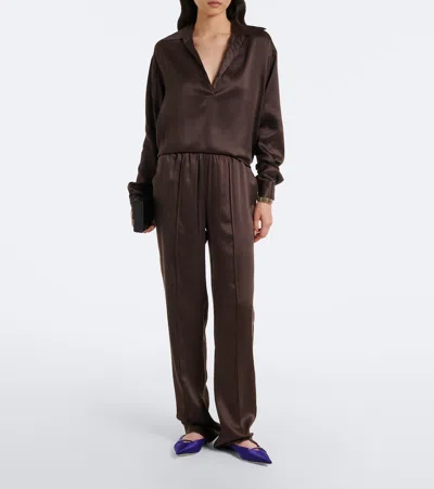 Tom Ford Silk Satin Straight Leg Pant In Brown